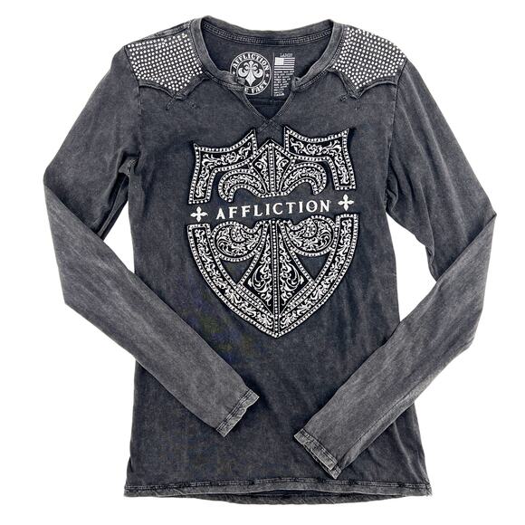 Affliction rhinestone embroidered long sleeve tshirt 2000s era - Picture 1 of 8